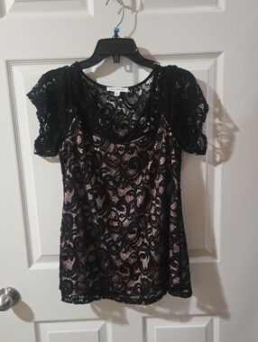 PerSeption Concept Black Lace Top with Blush Underlay